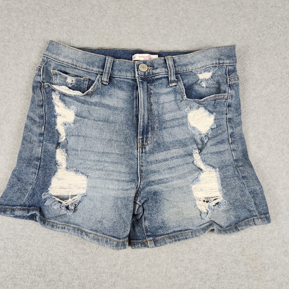 SO Denim Vintage Stretch Mom Shorts Women 11/30W Blue Denim High Rise Distressed